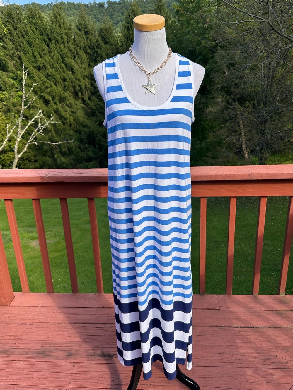 Vineyard Vines Blue and White Striped Sleeveless Tank Pima Cotton Maxi Dress